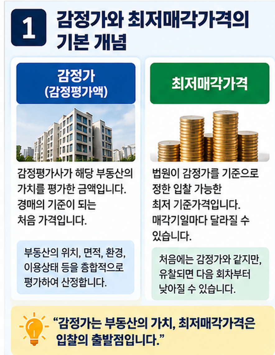 감정가와 최저매각가격 기본 개념 비교