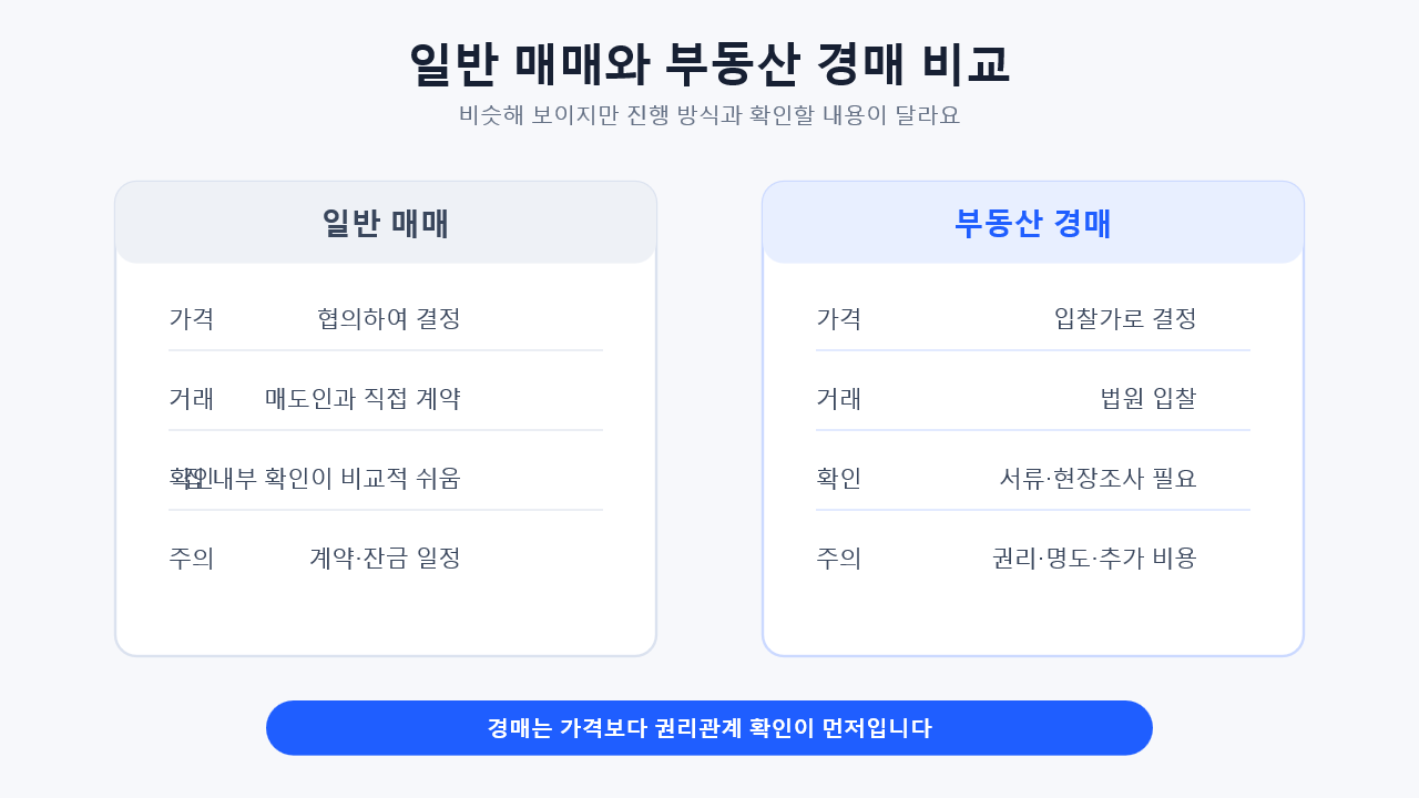 일반 매매와 부동산 경매 비교