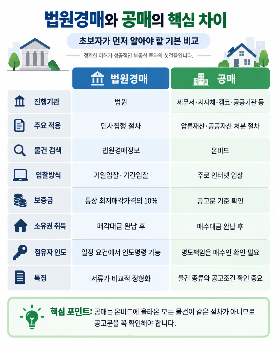 법원경매와 공매의 차이 핵심 비교