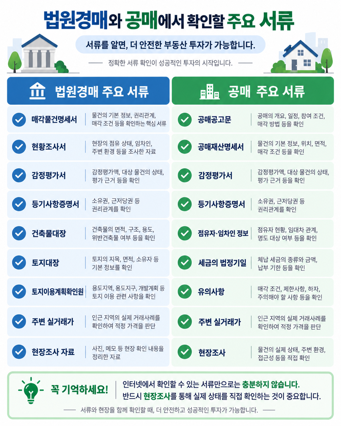 법원경매와 공매에서 확인해야 할 주요 서류 비교