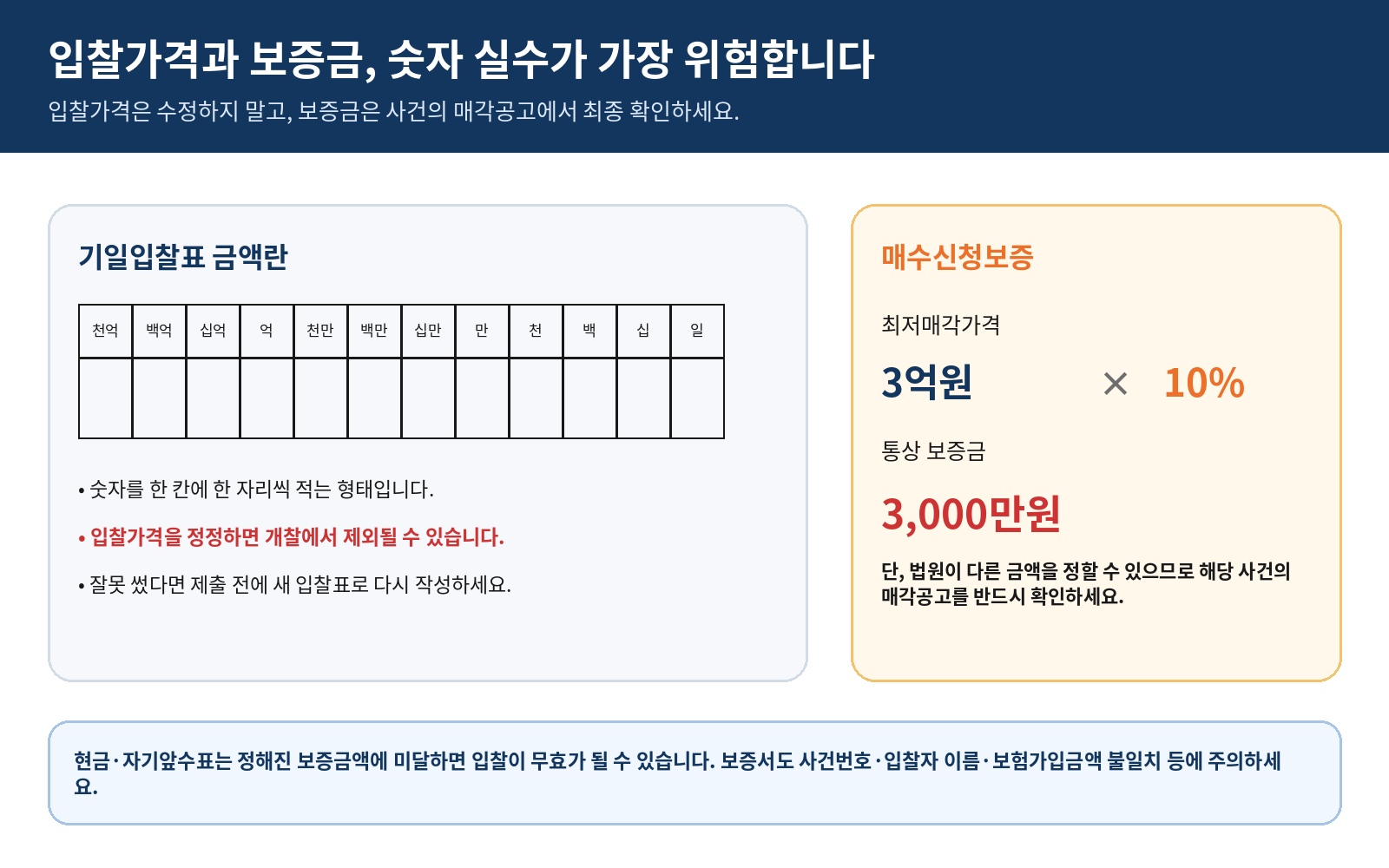 기일입찰표 입찰가격 네모칸과 보증금 작성 주의
